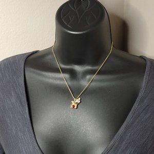 Gold Tone Bear With Balloons Pendant Necklace 16 Inches Long